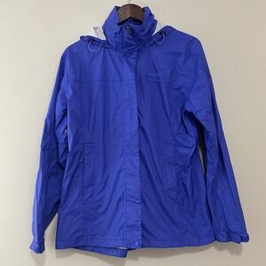 Marmot Precip Rain Jacket Womens Large Blue Purple Waterproof Hooded Lightweight